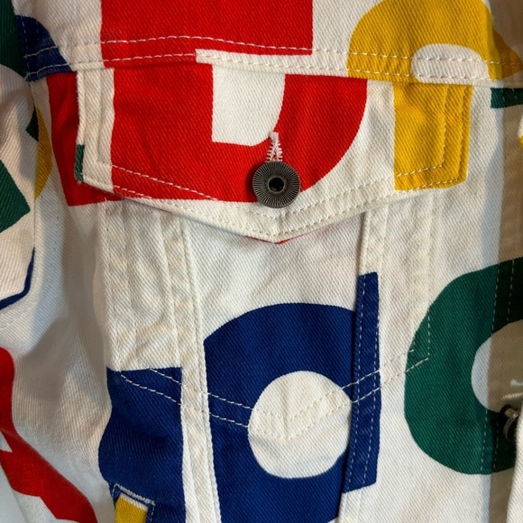 DESIGUAL Sz S Trucker Style Jacket Oversized Canvas Large Colourful Letters - Picture 2 of 9